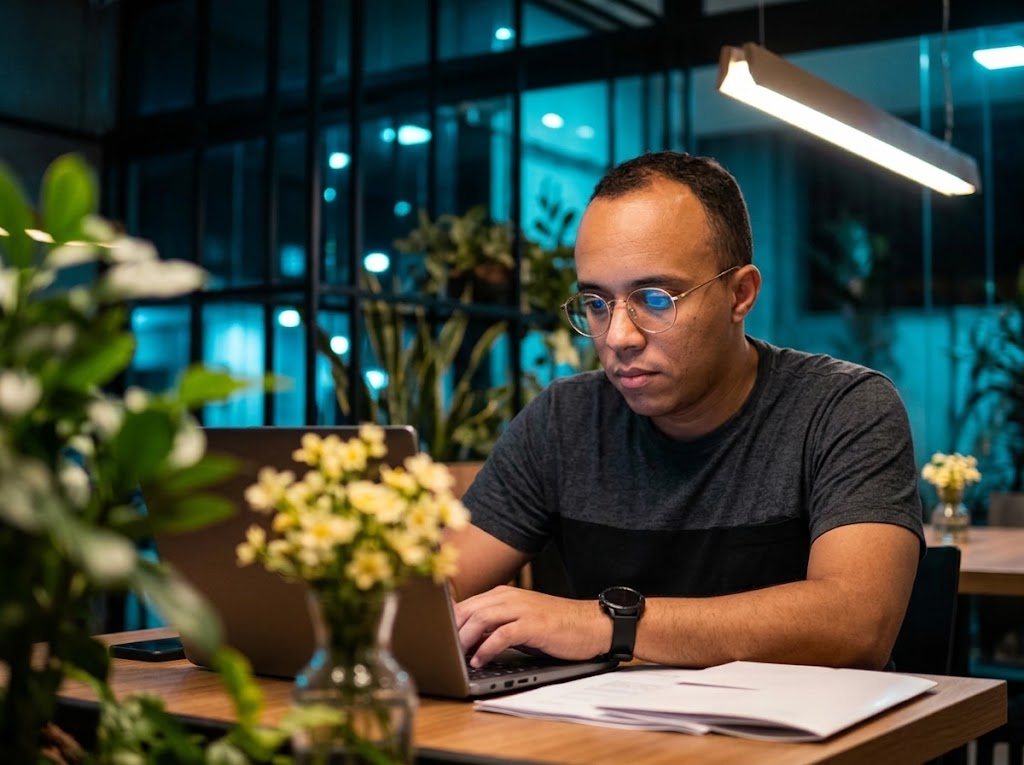 Cristiano Angelo trabalhando no planejamento de um site em um notebook